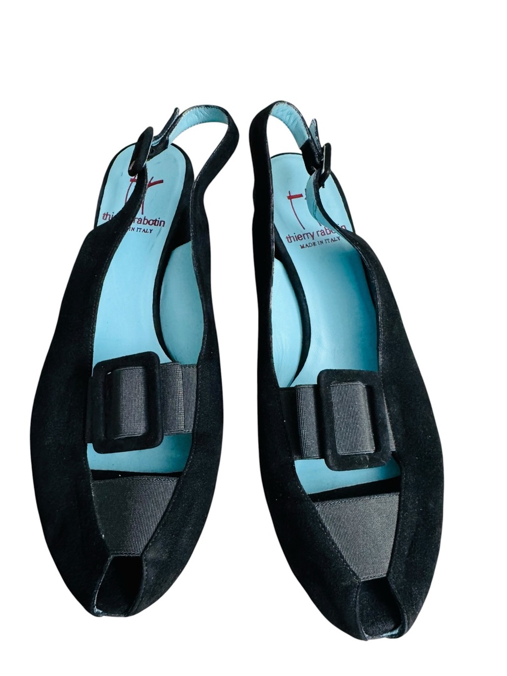 Thierry Rabotin Black Suede Slingback Flats with Buckle